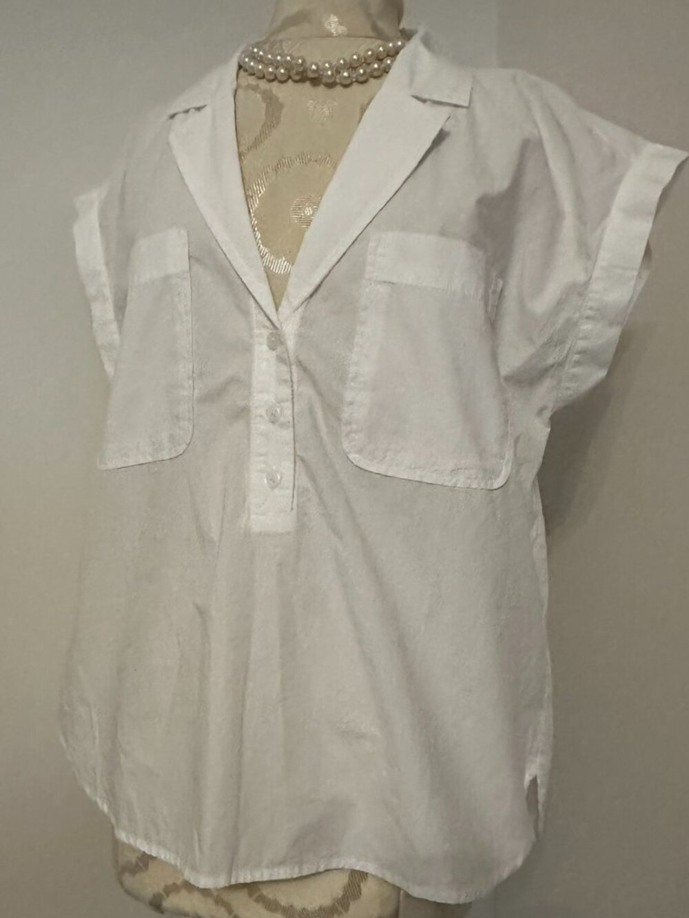 NWT LOFT COLLARED POPLIN DOLMAN SHORT SLEEVE POPOVER SHIRT BLOUSE MEDIUM CLASSIC
